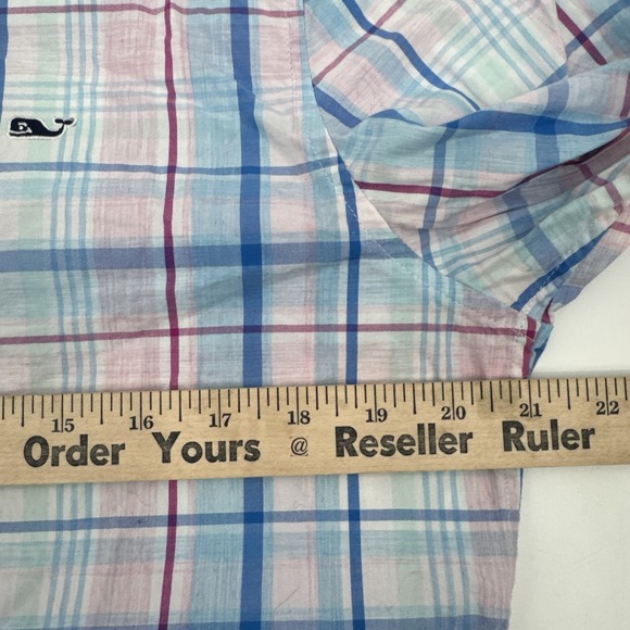 Vineyard Vines Whale Shirt Mens M Medium Blue Pink Plaid Button Down Slim Fit - Picture 8 of 8